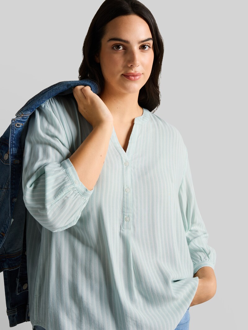 Tom Tailor Plus Size - Bluse mit Streifenmuster - Blue Haze White Stripe