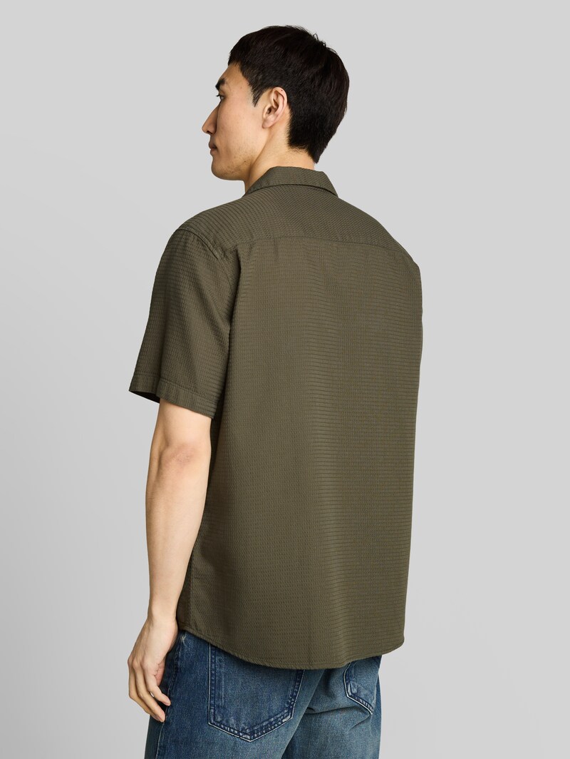 Tom Tailor Regular Fit Resort Hemd mit Waffelstruktur - Deep Leaf Green