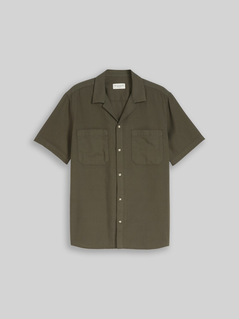 Tom Tailor Regular Fit Resort Hemd mit Waffelstruktur - Deep Leaf Green