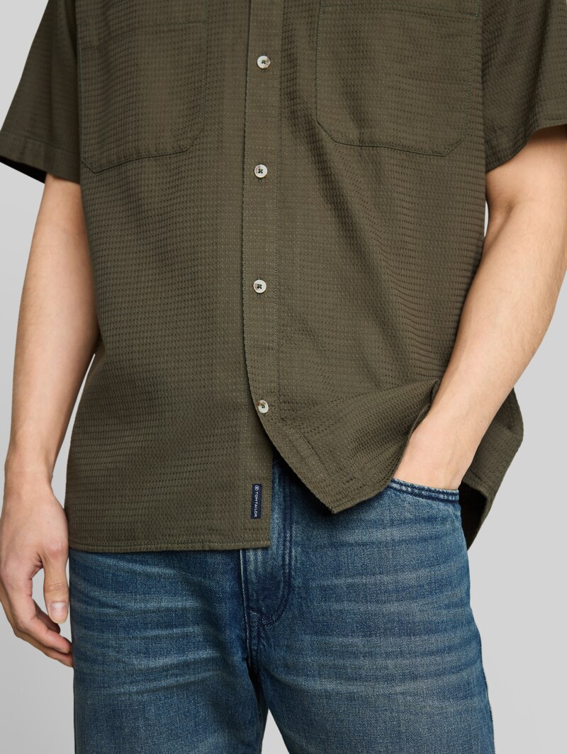 Tom Tailor Regular Fit Resort Hemd mit Waffelstruktur - Deep Leaf Green