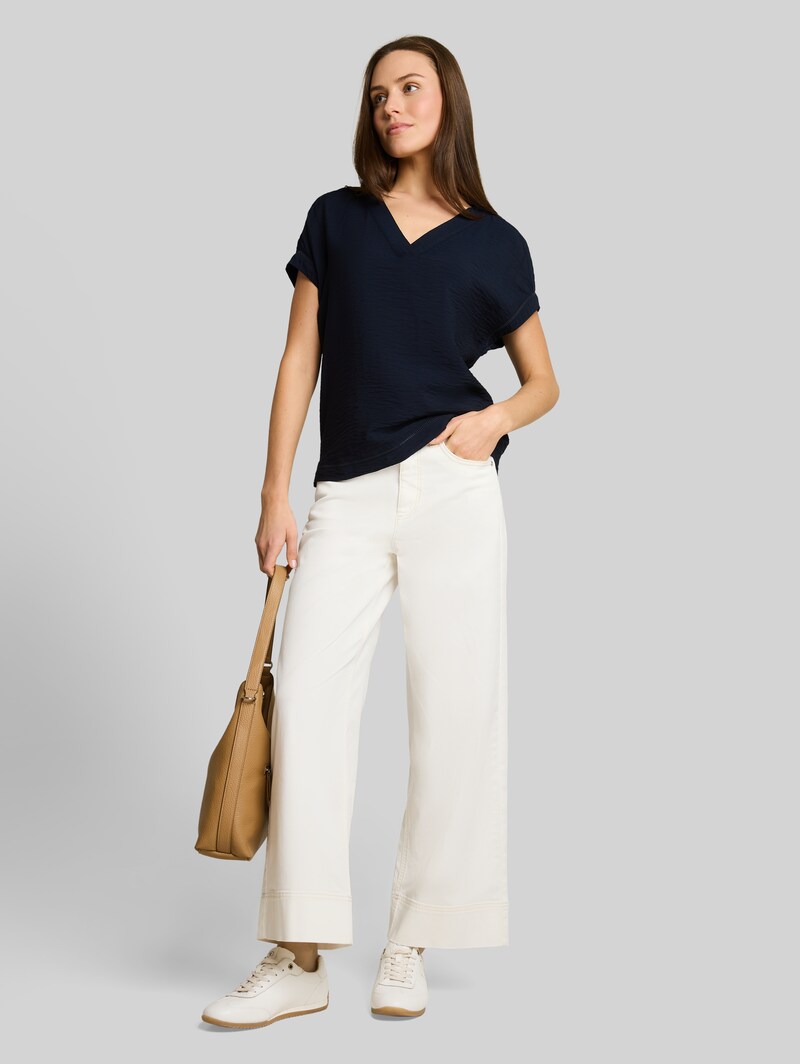 Tom Tailor Loose Fit Bluse mit V-Ausschnitt - Sky Captain Blue