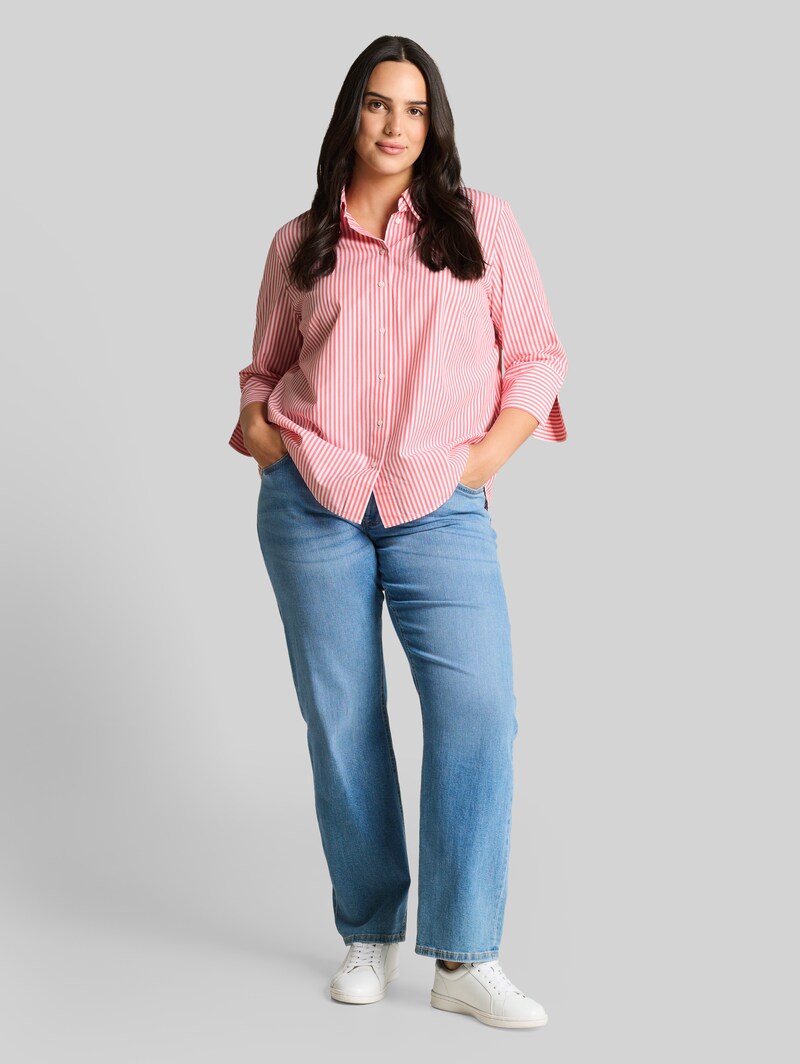 Tom Tailor Plus Size - Hemdbluse mit Streifenmuster - Soft Coral White Thin Stripe
