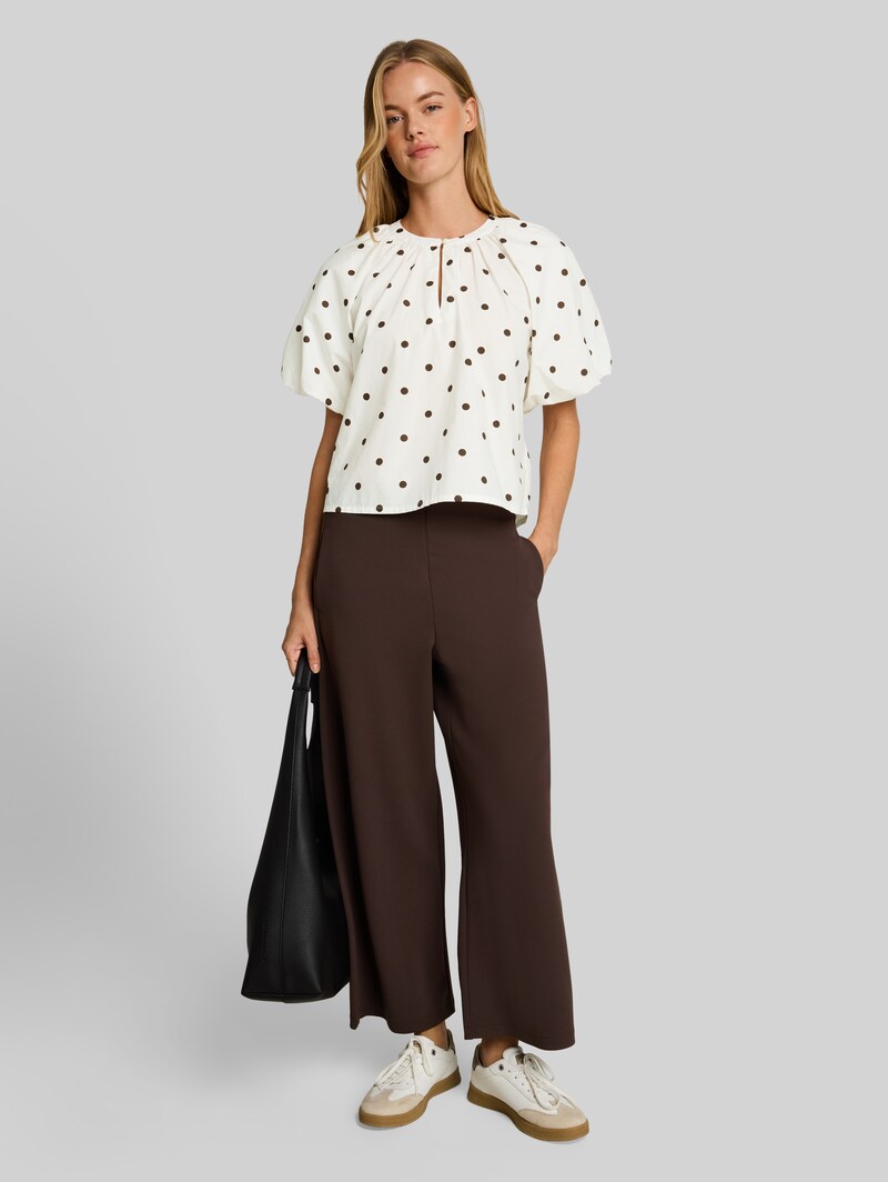 Tom Tailor Popeline Bluse mit Punkten - Off White Dark Brown Dot