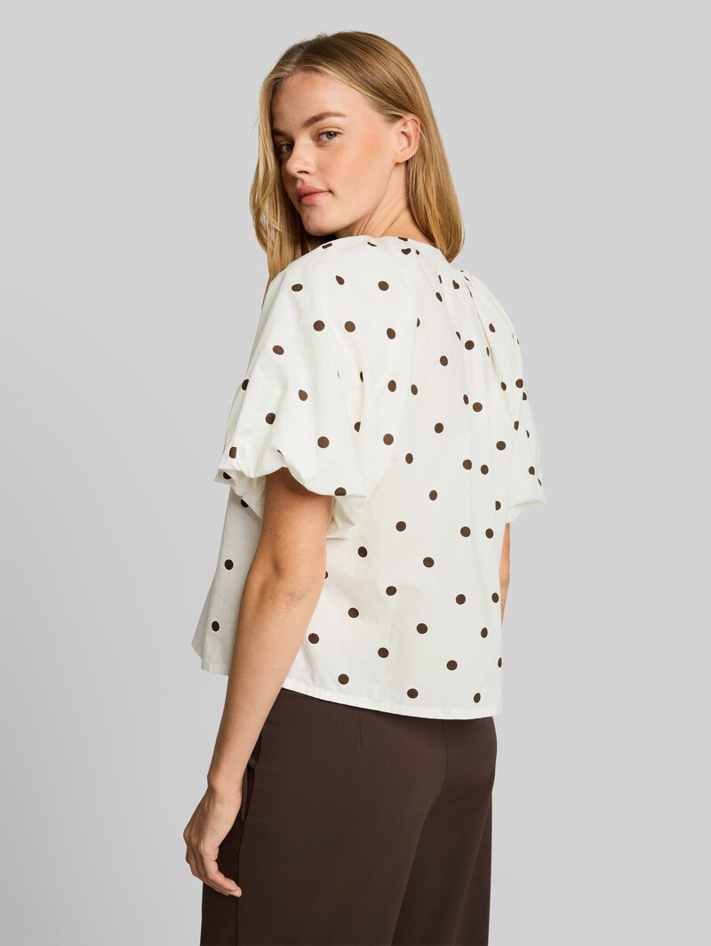 Tom Tailor Popeline Bluse mit Punkten - Off White Dark Brown Dot