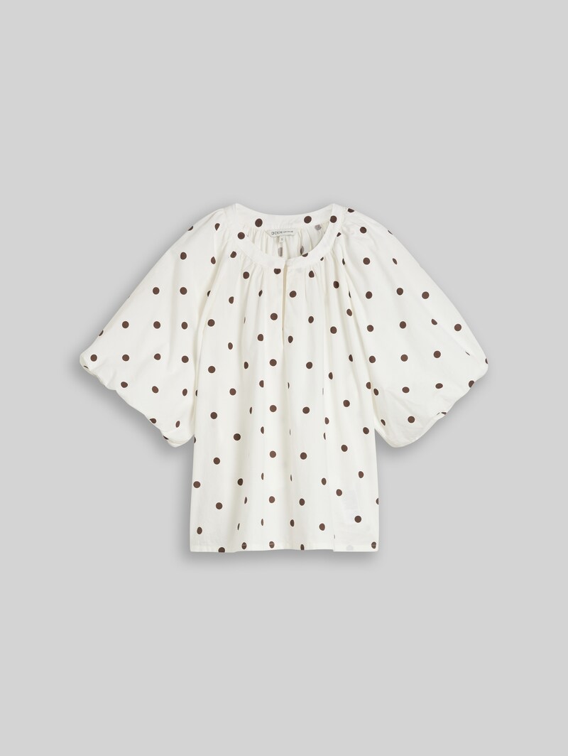 Tom Tailor Popeline Bluse mit Punkten - Off White Dark Brown Dot