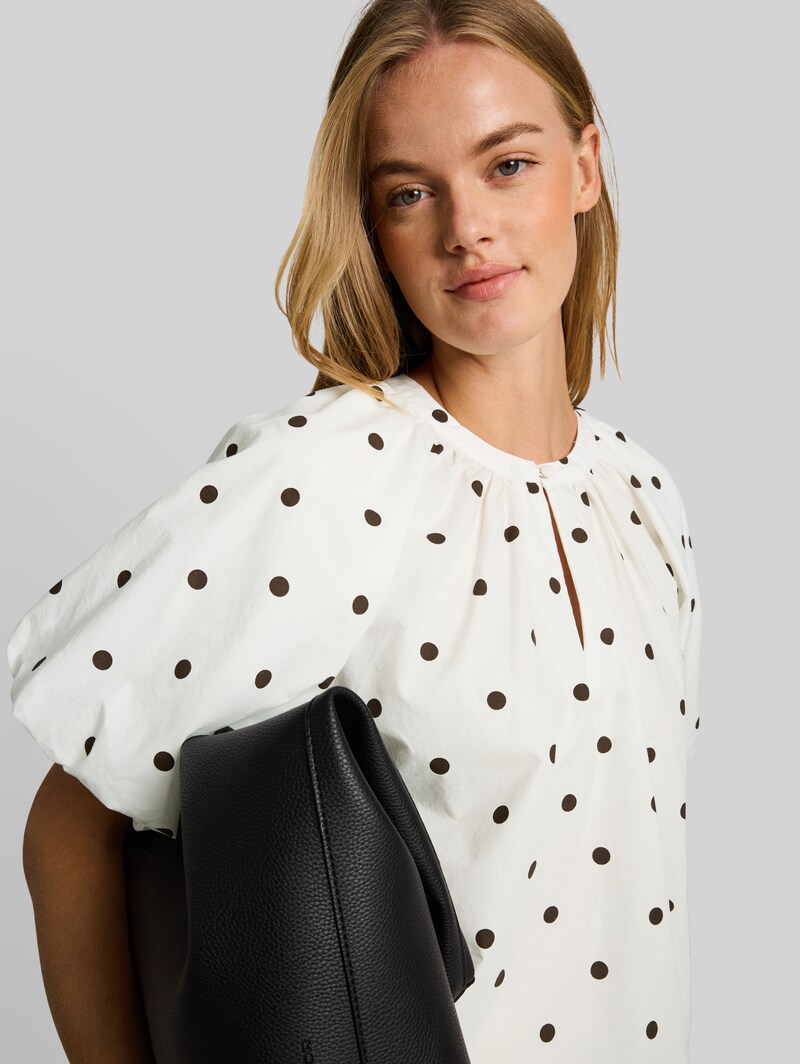 Tom Tailor Popeline Bluse mit Punkten - Off White Dark Brown Dot