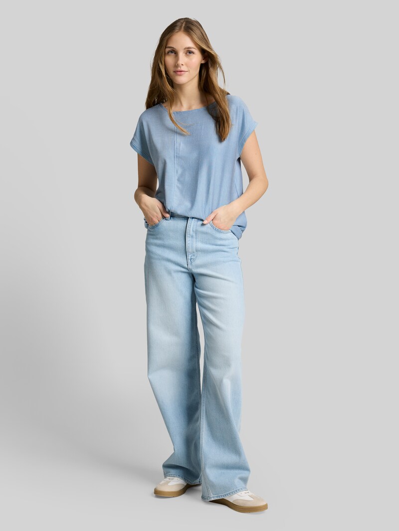 Tom Tailor Loose Fit T-Shirt mit Streifenmuster - Small Mid Blue White Stripe