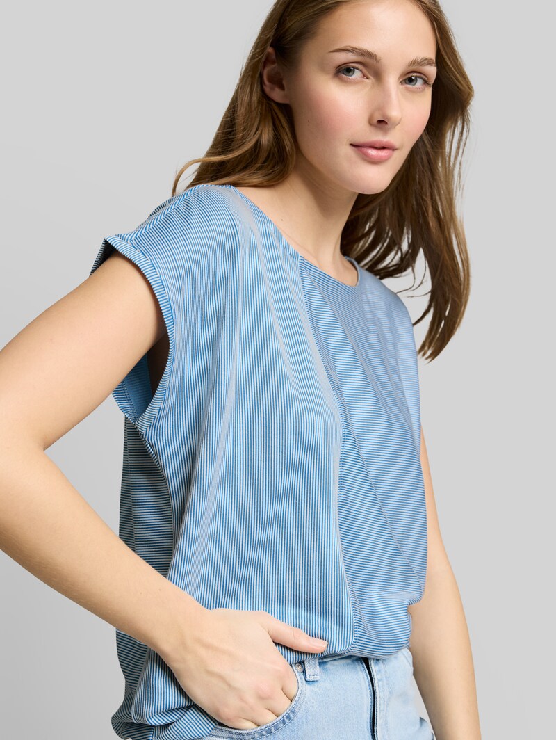 Tom Tailor Loose Fit T-Shirt mit Streifenmuster - Small Mid Blue White Stripe