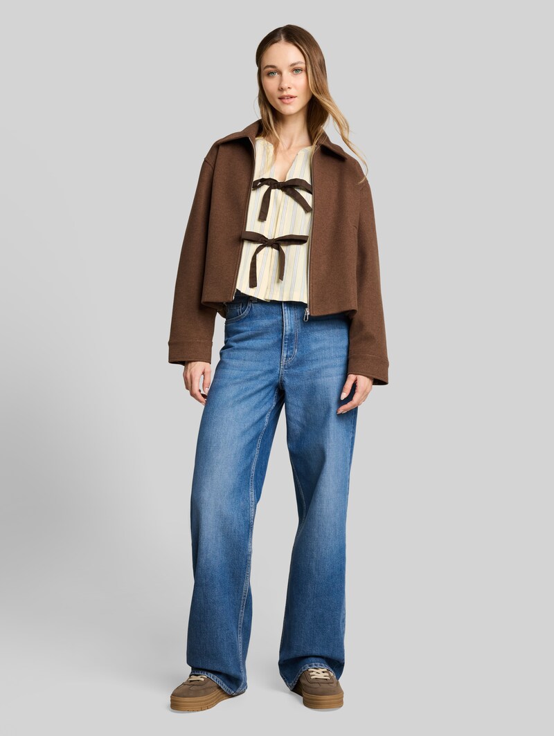 Tom Tailor Oxford Bluse mit Schleifen - Yellow Blue Brown Stripe