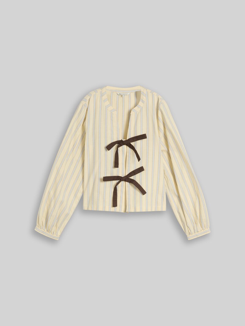 Tom Tailor Oxford Bluse mit Schleifen - Yellow Blue Brown Stripe