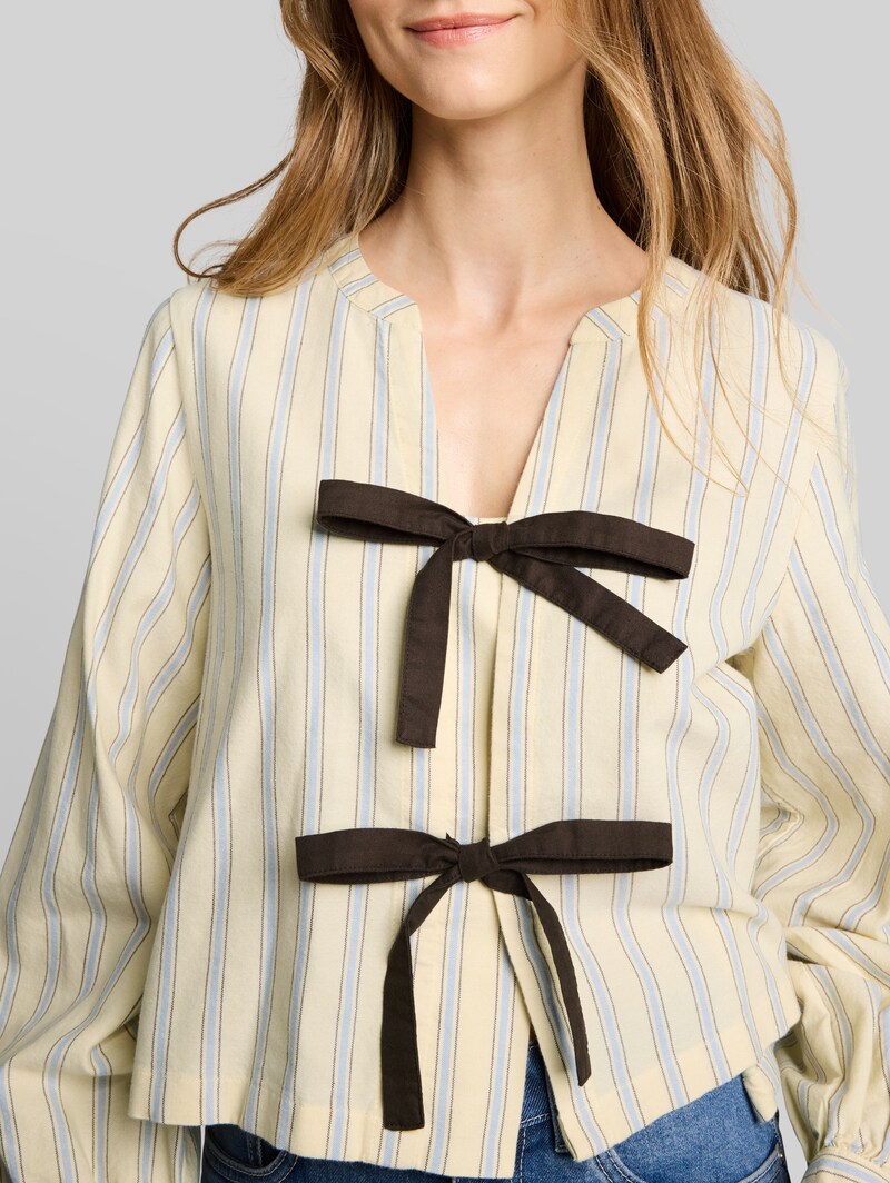 Tom Tailor Oxford Bluse mit Schleifen - Yellow Blue Brown Stripe