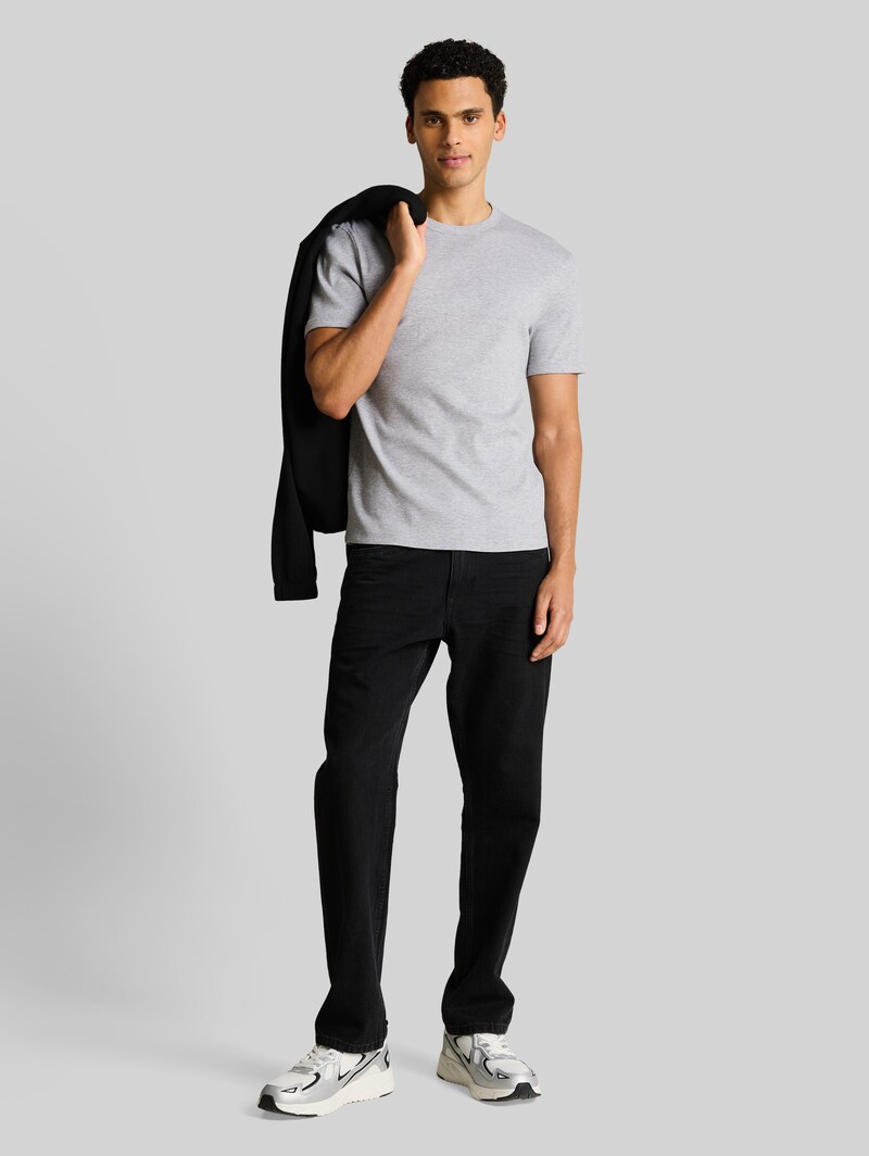 Tom Tailor Slim Fit T-Shirt mit Rippstruktur - Light Stone Grey Melange