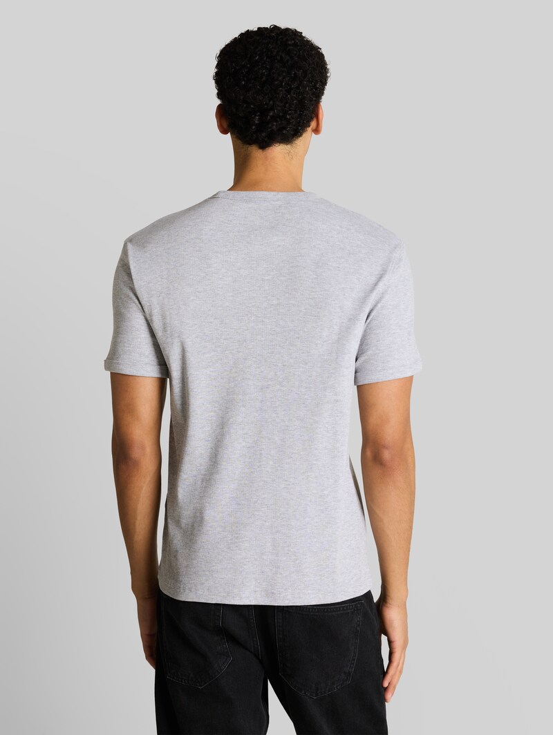 Tom Tailor Slim Fit T-Shirt mit Rippstruktur - Light Stone Grey Melange