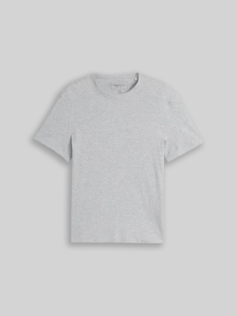 Tom Tailor Slim Fit T-Shirt mit Rippstruktur - Light Stone Grey Melange