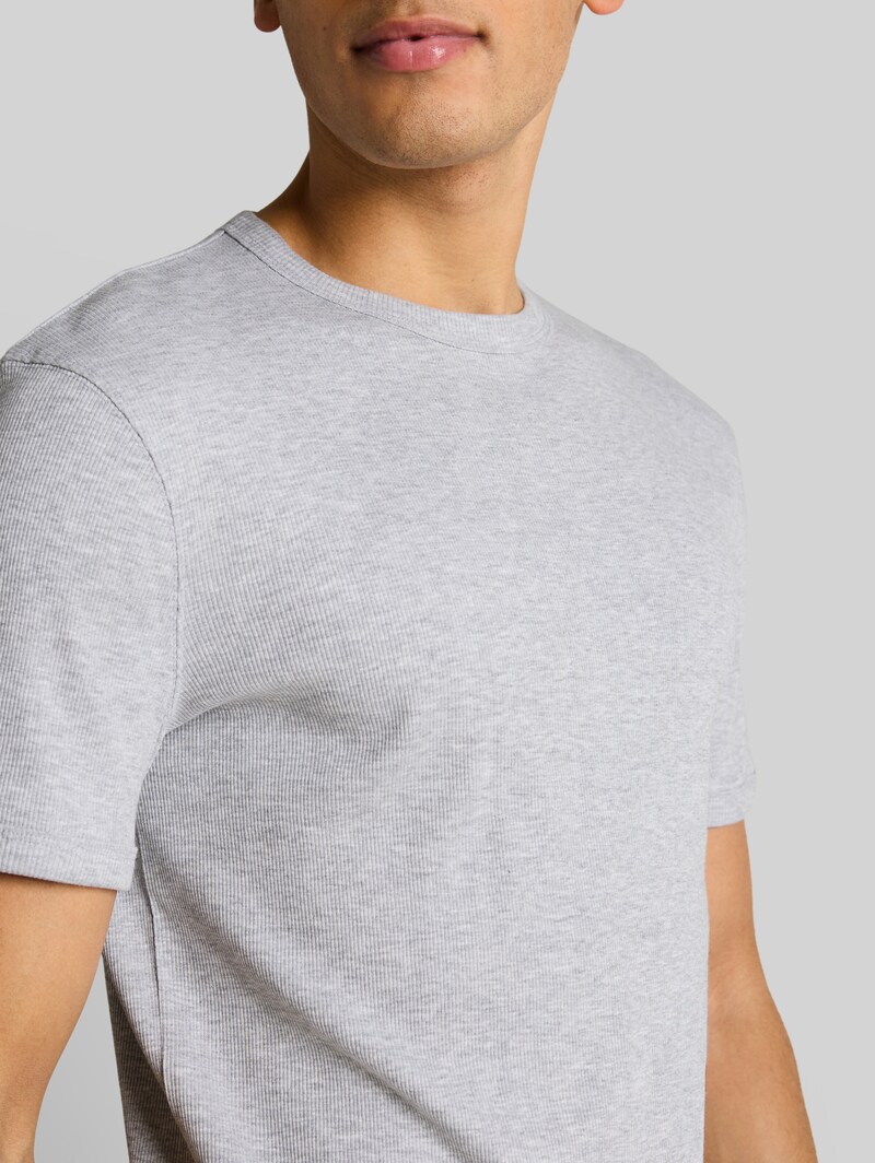 Tom Tailor Slim Fit T-Shirt mit Rippstruktur - Light Stone Grey Melange