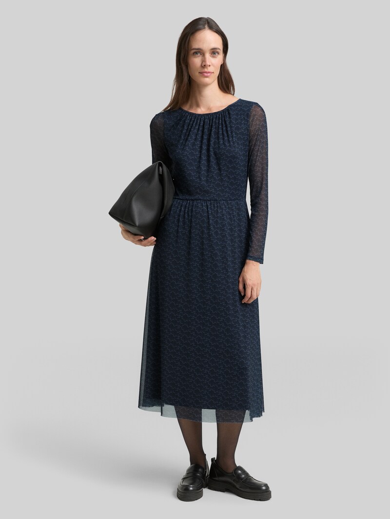 Tom Tailor Midi-Meshkleid mit Muster - Small Blue Wave Print