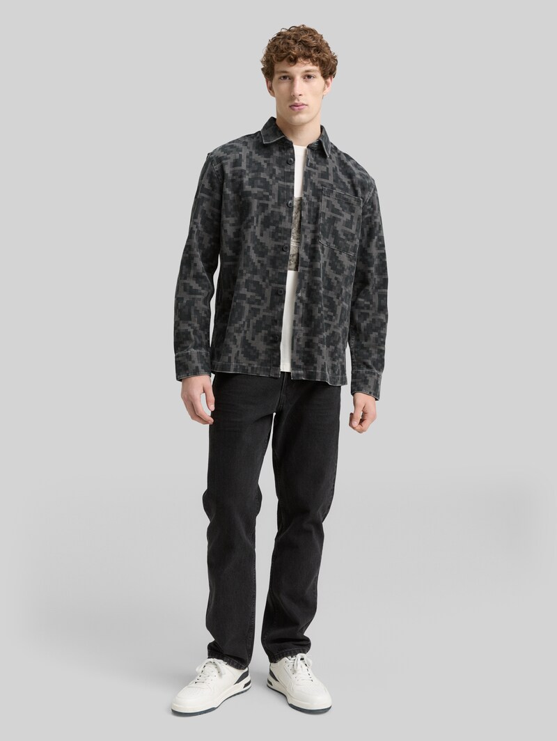 Tom Tailor Overshirt mit Brusttasche - Night Grey Big Pixel Print