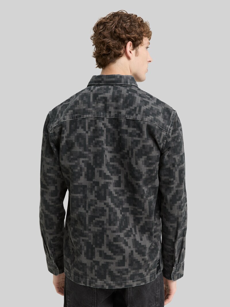 Tom Tailor Overshirt mit Brusttasche - Night Grey Big Pixel Print