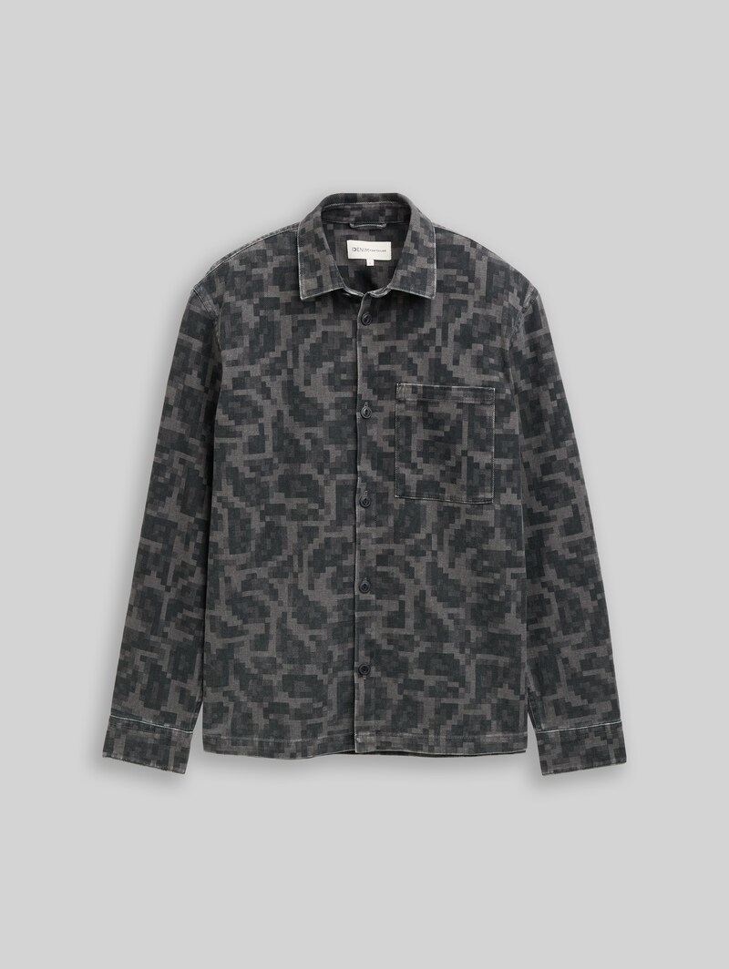 Tom Tailor Overshirt mit Brusttasche - Night Grey Big Pixel Print