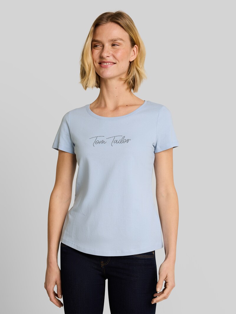 Tom Tailor T-Shirt mit Glitzer-Logo - Kentucky Blue Tom Tailor T-Shirt mit Glitzer-Logo - Kentucky Blue