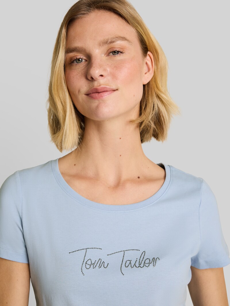 Tom Tailor T-Shirt mit Glitzer-Logo - Kentucky Blue