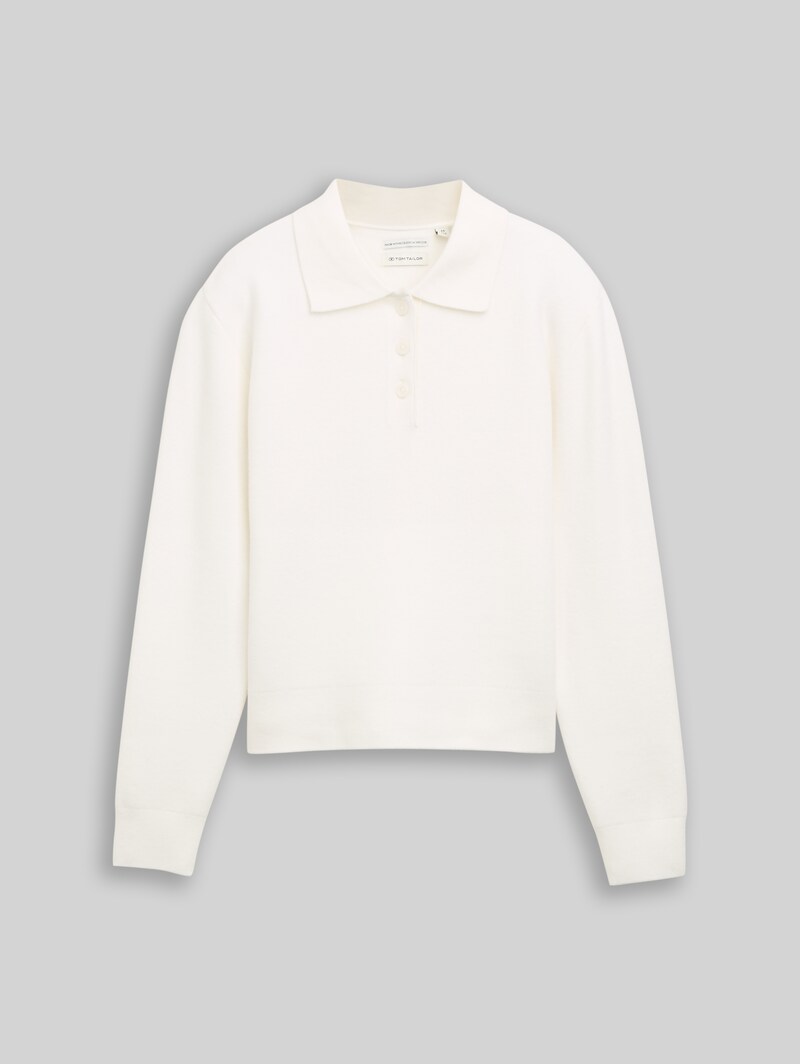 Tom Tailor Strickpullover mit Polokragen - Gardenia White