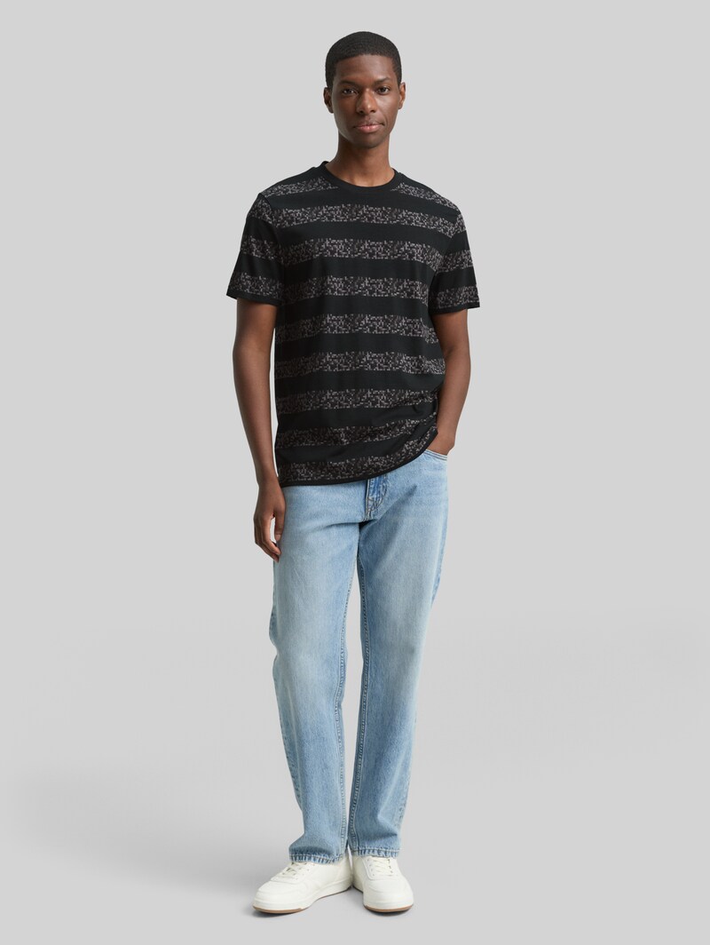Tom Tailor T-Shirt mit Streifenmuster - Dark Grey Mini Pixel Stripe
