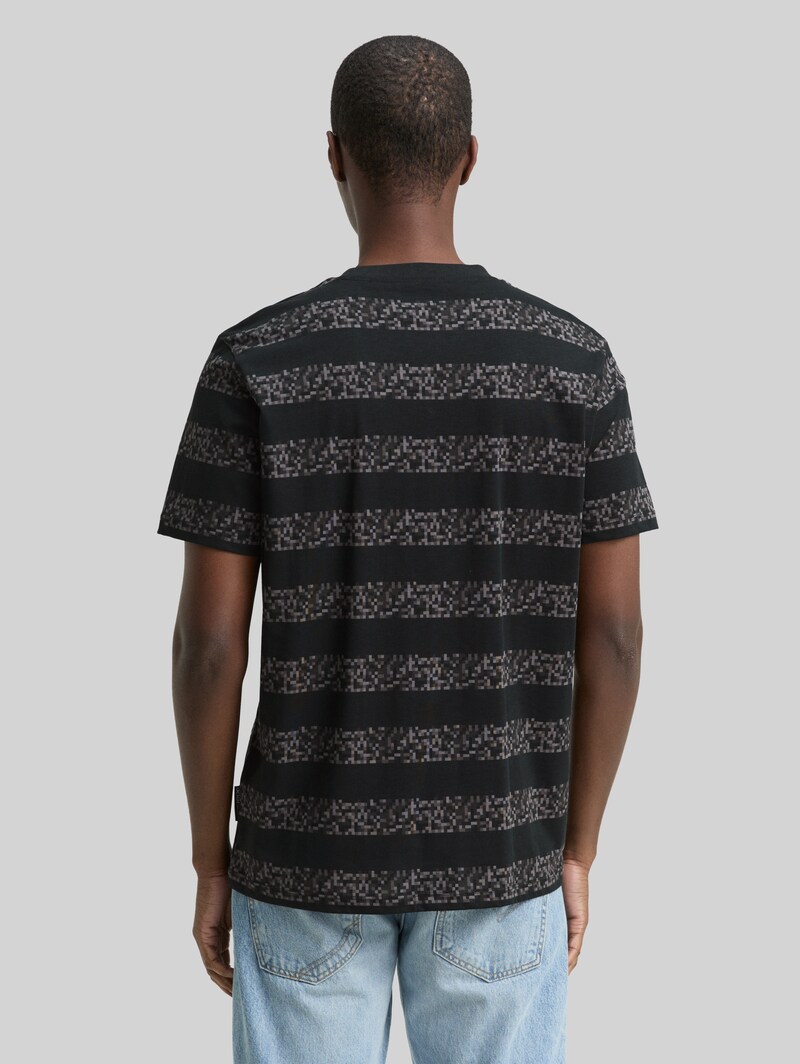 Tom Tailor T-Shirt mit Streifenmuster - Dark Grey Mini Pixel Stripe