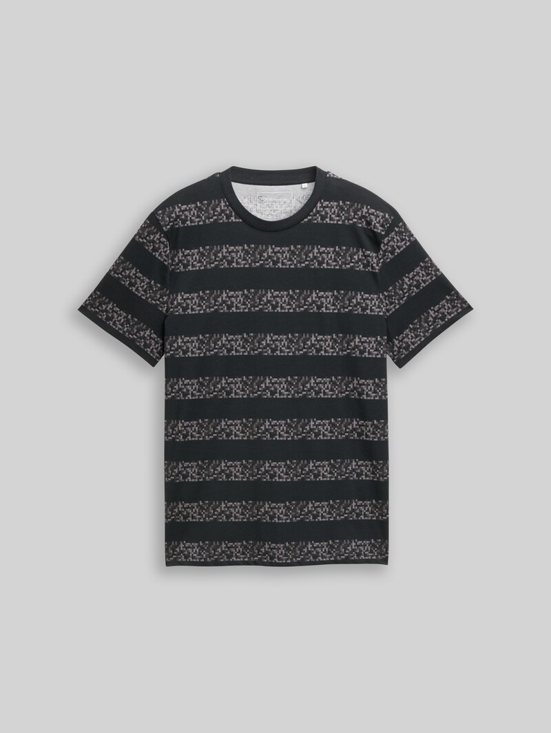 Tom Tailor T-Shirt mit Streifenmuster - Dark Grey Mini Pixel Stripe