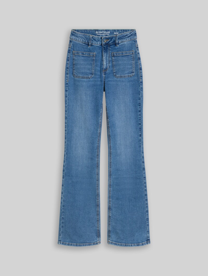 Tom Tailor TTSTELLA Bootcut Jeans mit aufgesetzten Taschen - Clean Mid Stone Blue Denim
