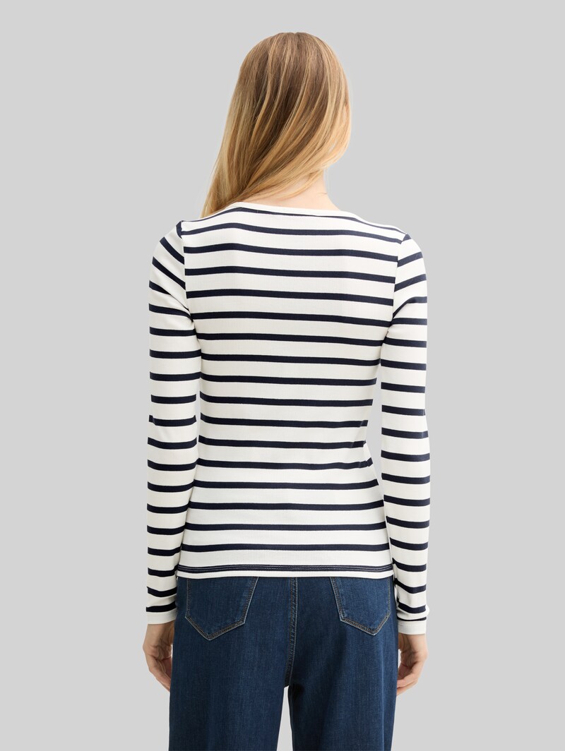 Tom Tailor Slim Fit Henley Langarmshirt - White Navy Stripe