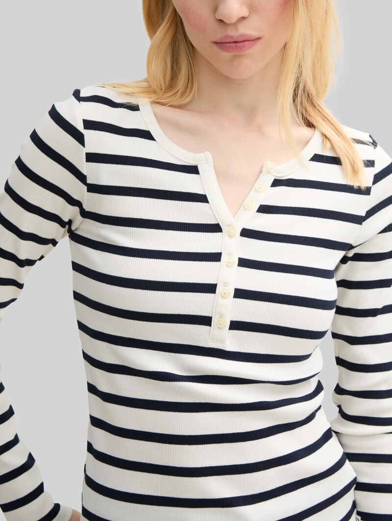 Tom Tailor Slim Fit Henley Langarmshirt - White Navy Stripe