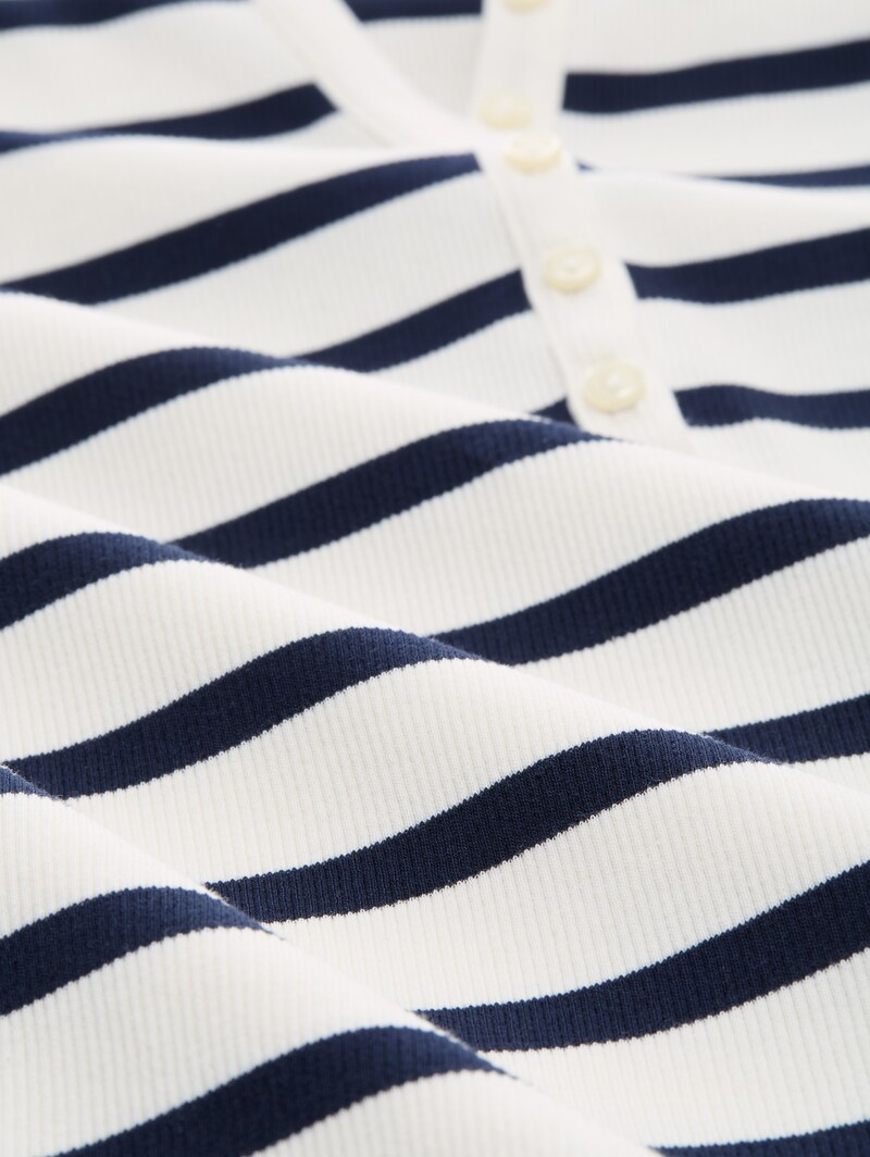 Tom Tailor Slim Fit Henley Langarmshirt - White Navy Stripe