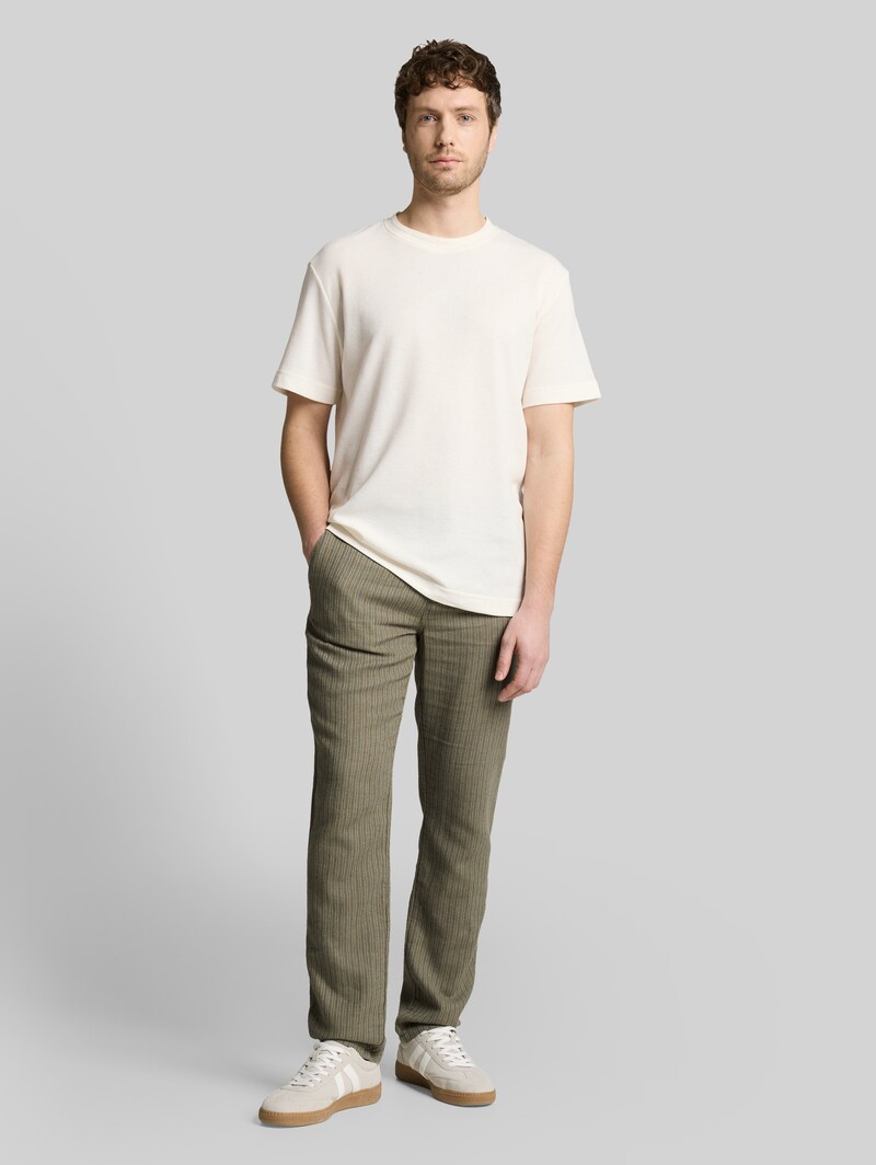 Tom Tailor TTREGULAR Chino Hose mit Leinenanteil - Leaf Green Stripe
