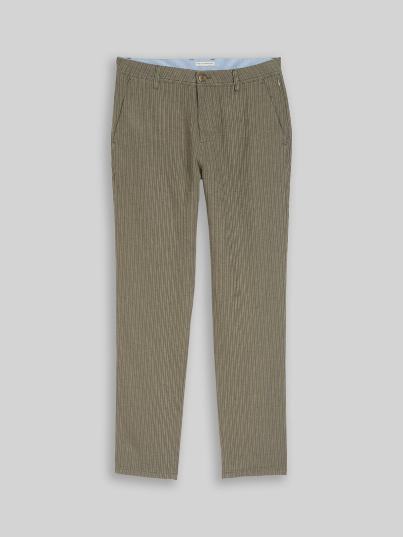 Tom Tailor TTREGULAR Chino Hose mit Leinenanteil - Leaf Green Stripe
