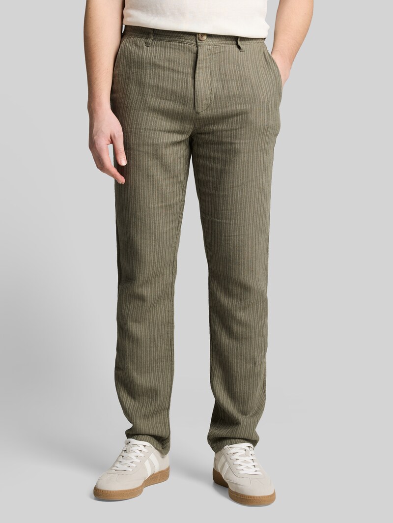 Tom Tailor TTREGULAR Chino Hose mit Leinenanteil - Leaf Green Stripe