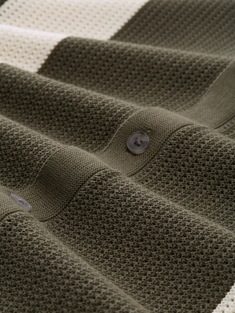 Tom Tailor Strickhemd mit Resort Kragen und Knopfleiste - Faded Green White Colorblock