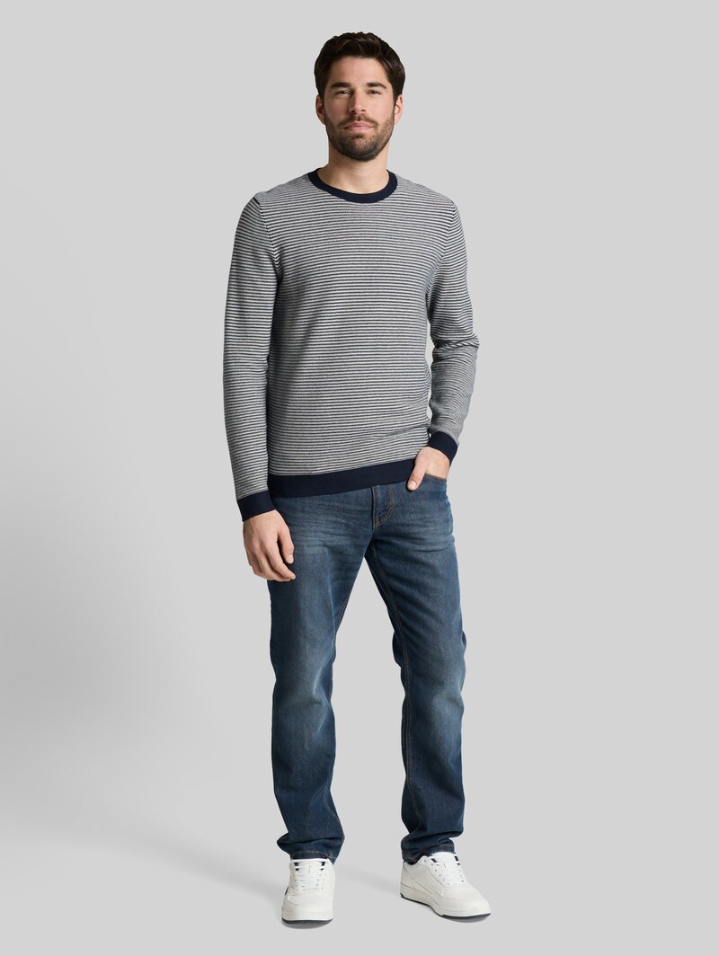 Tom Tailor Strickpullover aus Baumwolle - Structured Stripe Navy White