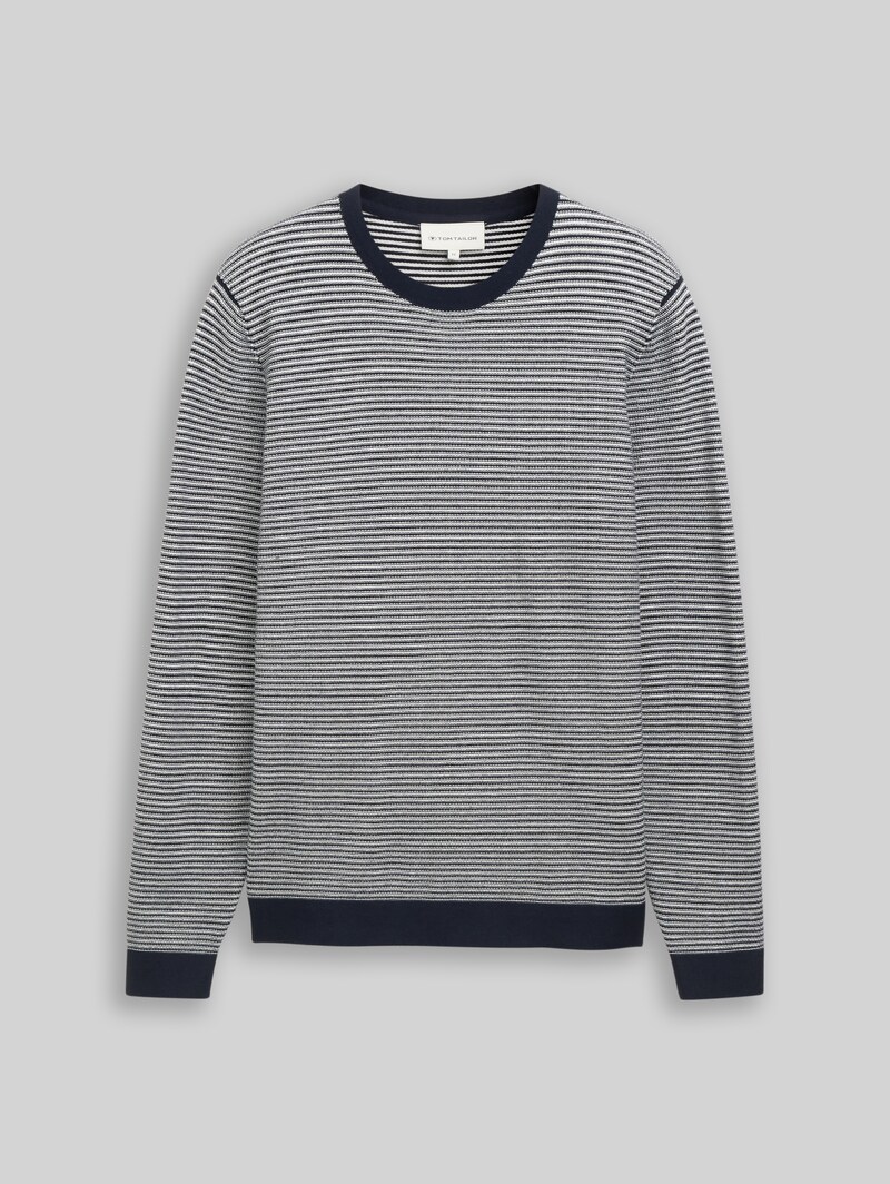 Tom Tailor Strickpullover aus Baumwolle - Structured Stripe Navy White