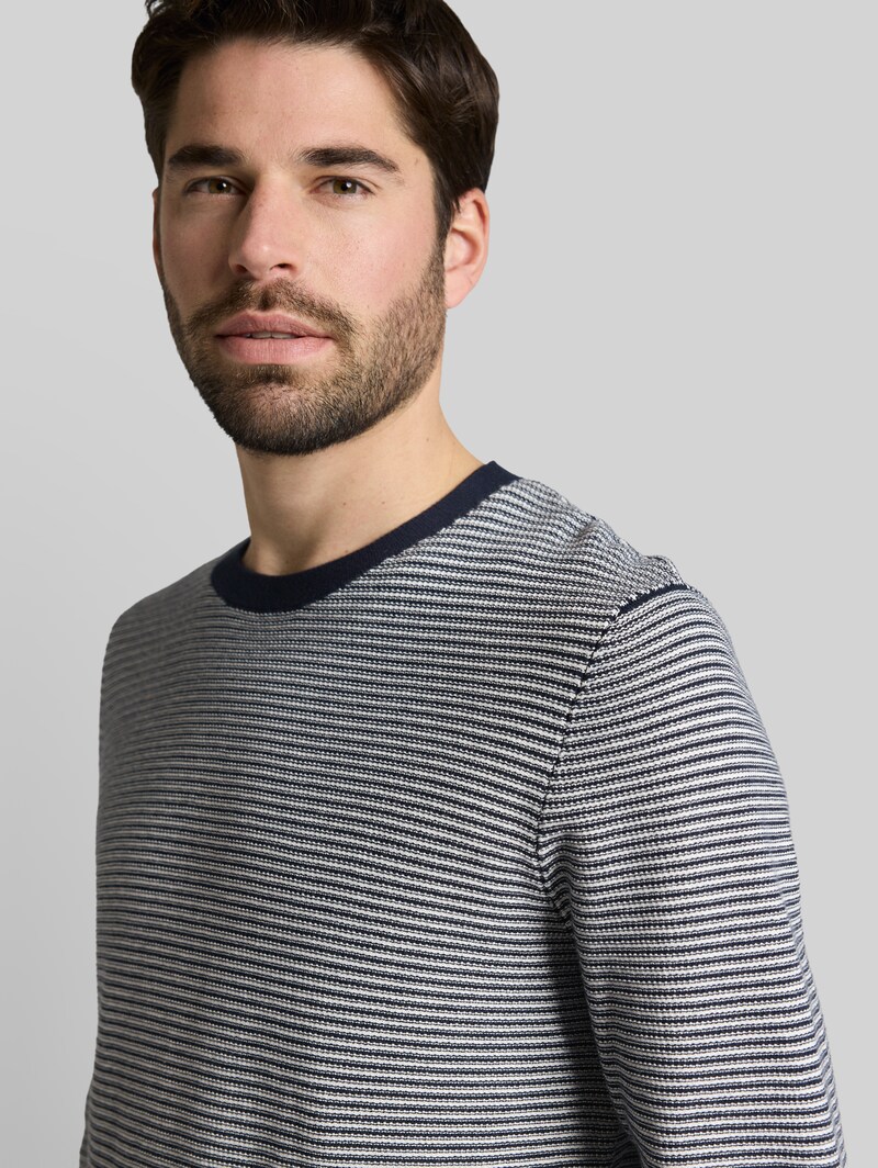 Tom Tailor Strickpullover aus Baumwolle - Structured Stripe Navy White