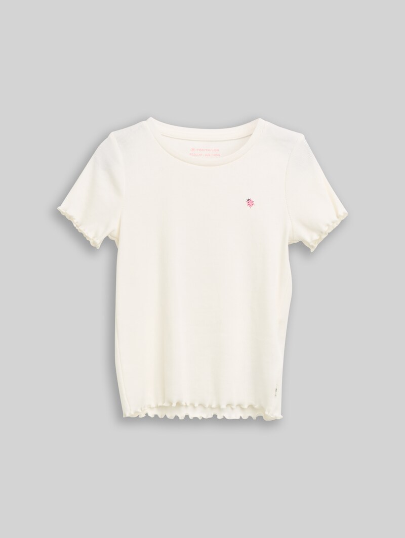 Tom Tailor Ripp T-Shirt mit Print - Soft Cream White
