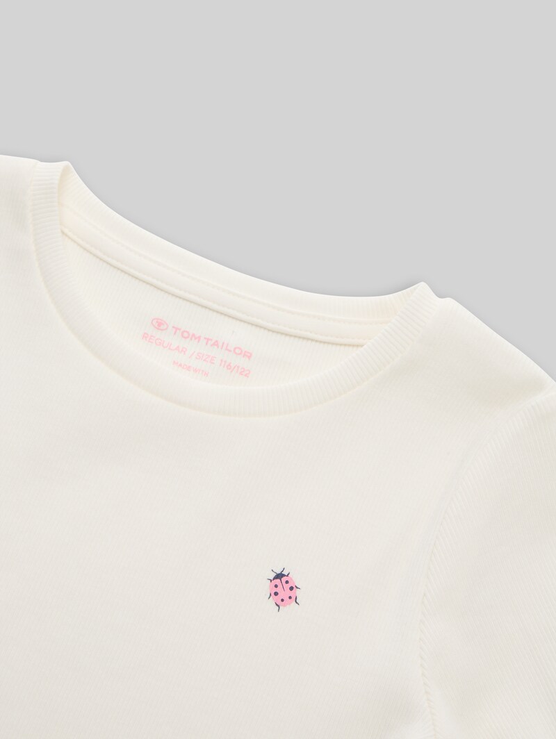 Tom Tailor Ripp T-Shirt mit Print - Soft Cream White
