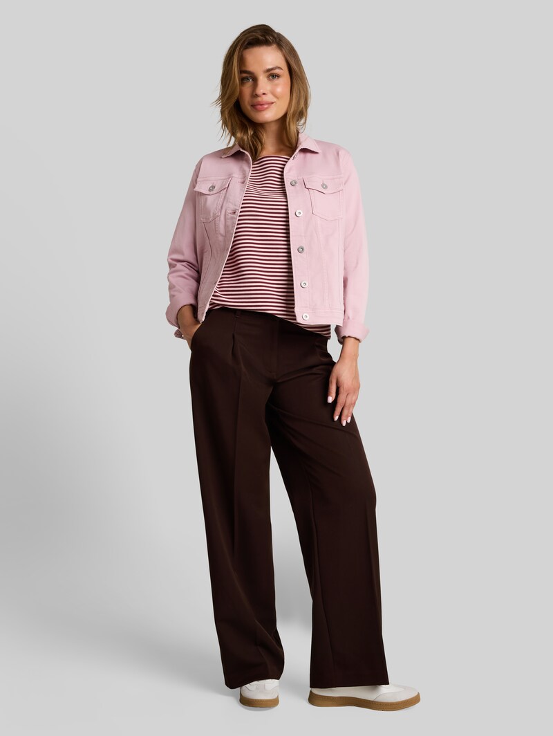 Tom Tailor Langarmshirt mit Knopf-Details - Light Pink Preppy Plum Stripe