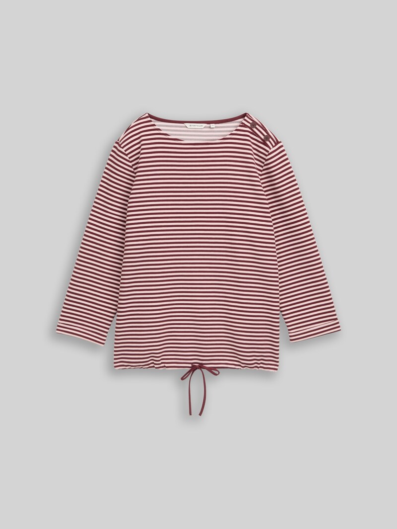 Tom Tailor Langarmshirt mit Knopf-Details - Light Pink Preppy Plum Stripe
