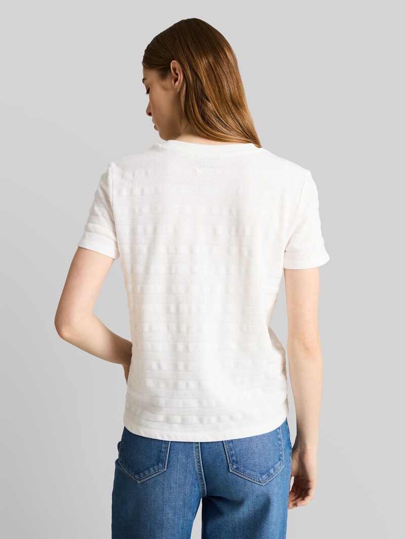 Tom Tailor Jacquard T-Shirt mit Rundhalsausschnitt - Off White