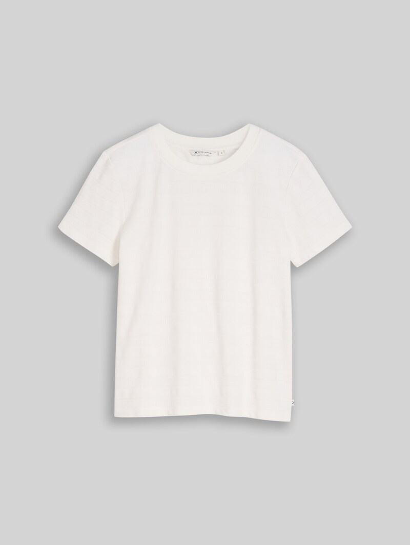 Tom Tailor Jacquard T-Shirt mit Rundhalsausschnitt - Off White