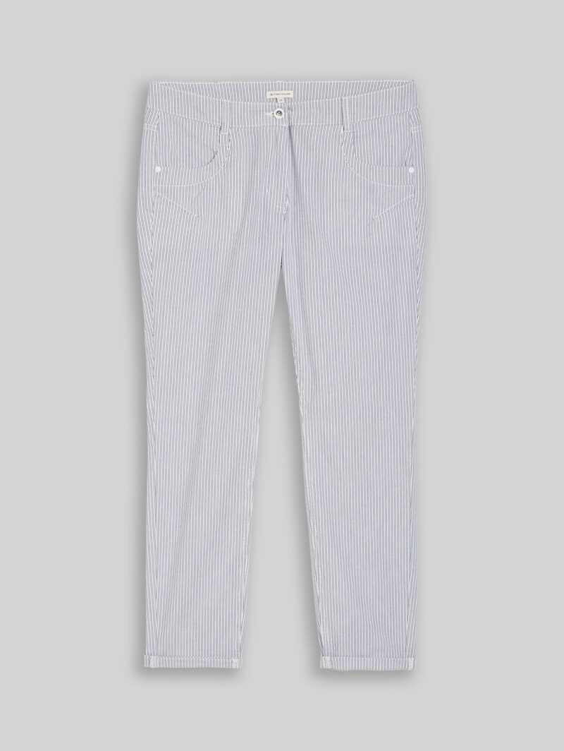 Tom Tailor Tapered Relaxed Hose mit Streifenmuster - White Navy Irregular Stripe