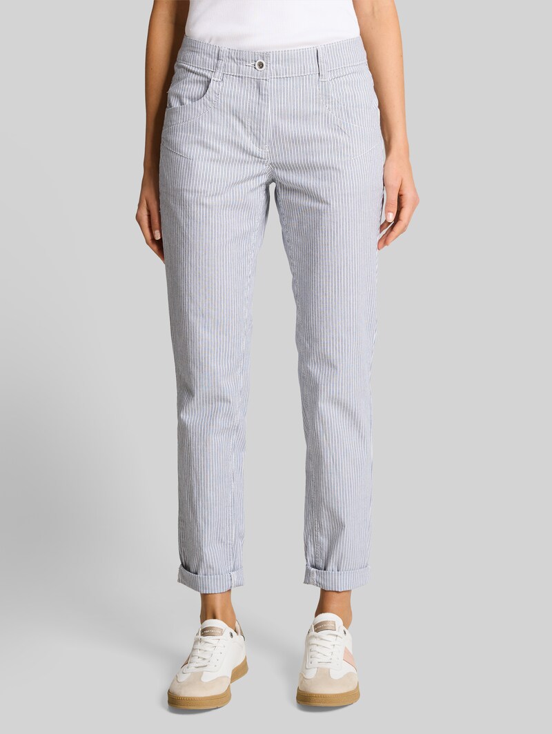 Tom Tailor Tapered Relaxed Hose mit Streifenmuster - White Navy Irregular Stripe
