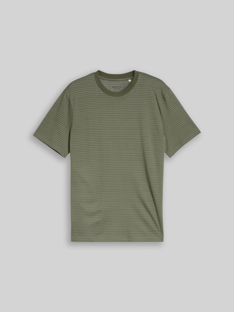 Tom Tailor T-Shirt mit Streifenmuster - Olive White Fine Stripe