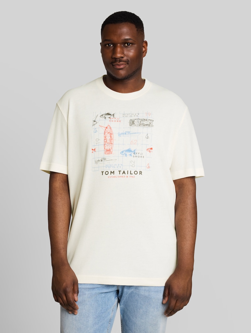 Tom Tailor Plus Size - T-Shirt mit Waffelstruktur - Gardenia White Tom Tailor Plus Size - T-Shirt mit Waffelstruktur - Gardenia White